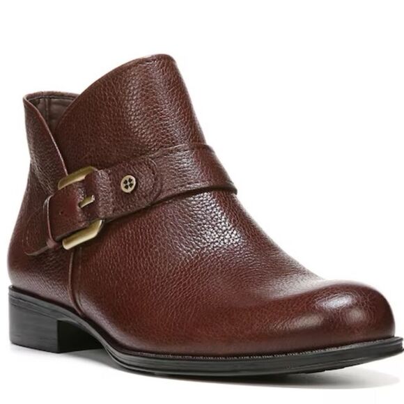 Naturalizer Jarrett Brown Pebbled Leather Ankle Zip Booties Sz 6 - Picture 1 of 5